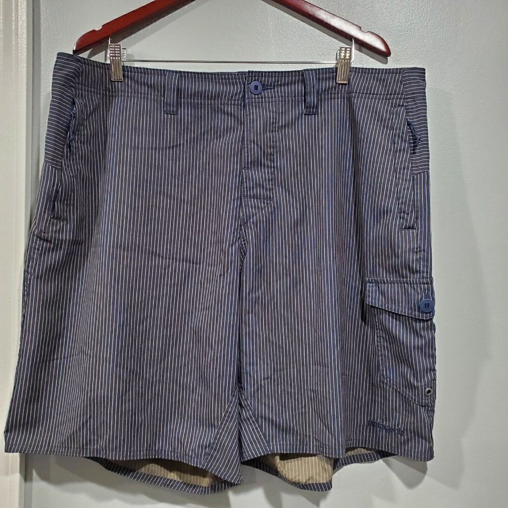 Patagonia Terre Planing Cargo Stretch Hiking Shorts Blue Tan Striped Men's Sz 40